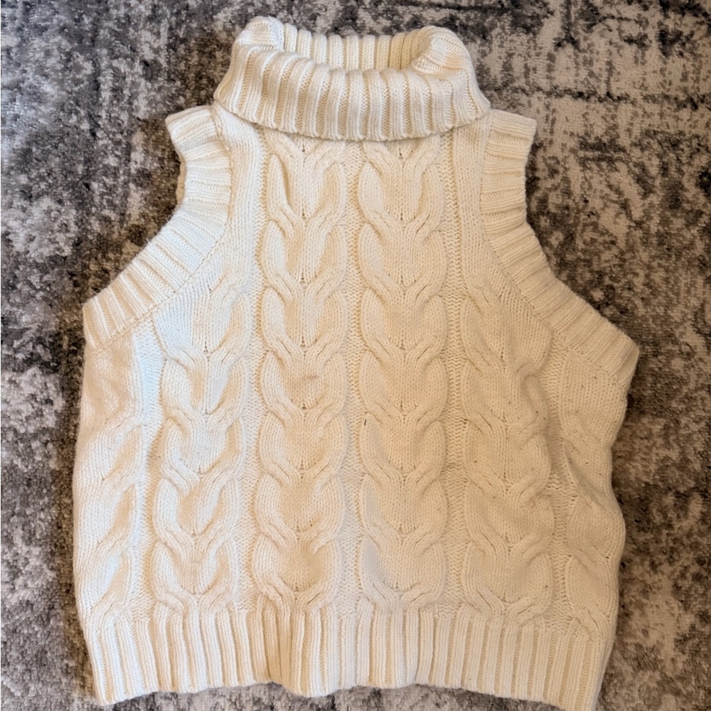 Forever 21 Ivory Cable Knit Turtleneck Sweater Vest